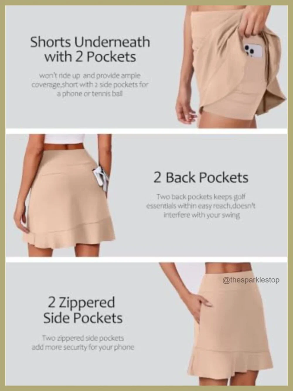 Women's Golf Skort with 6 Pockets, Ruffle Hem, UPF 50+, 4-Way Stretch